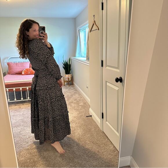 THE GREAT. Black Tan Floral Tiered Long Sleeve Maxi Dress 1 Small - Picture 5 of 16